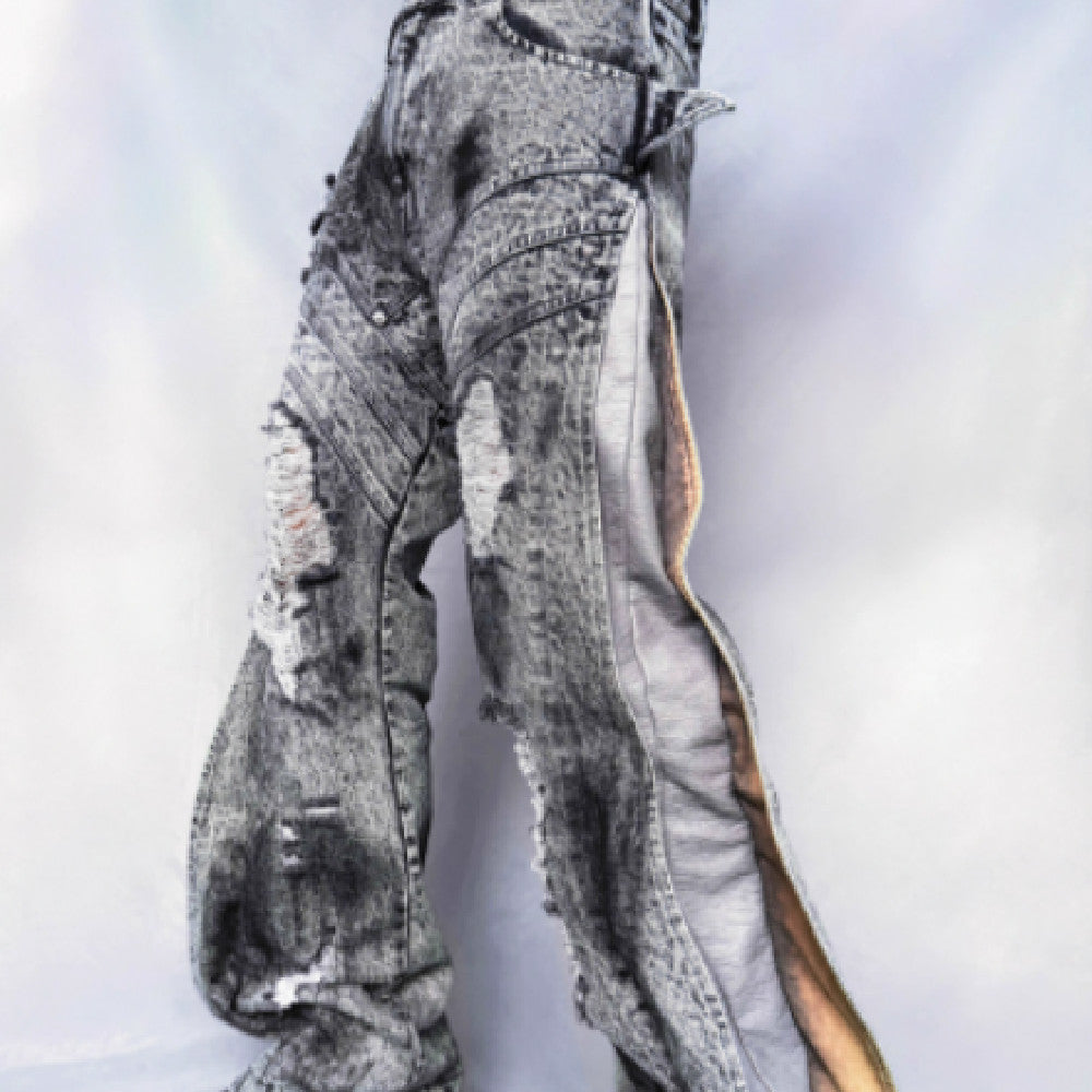 Washing Destroys Fashion Deconstruction Design Patchwork Pants for men