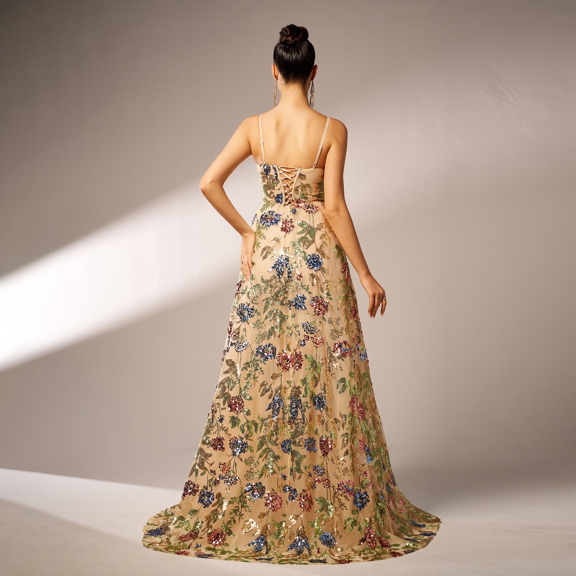 women Elegant Sleeveless Sequined Suspender Evening Dress