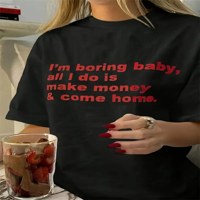 Women's Fashionable English Printed Short-sleeved T-shirt