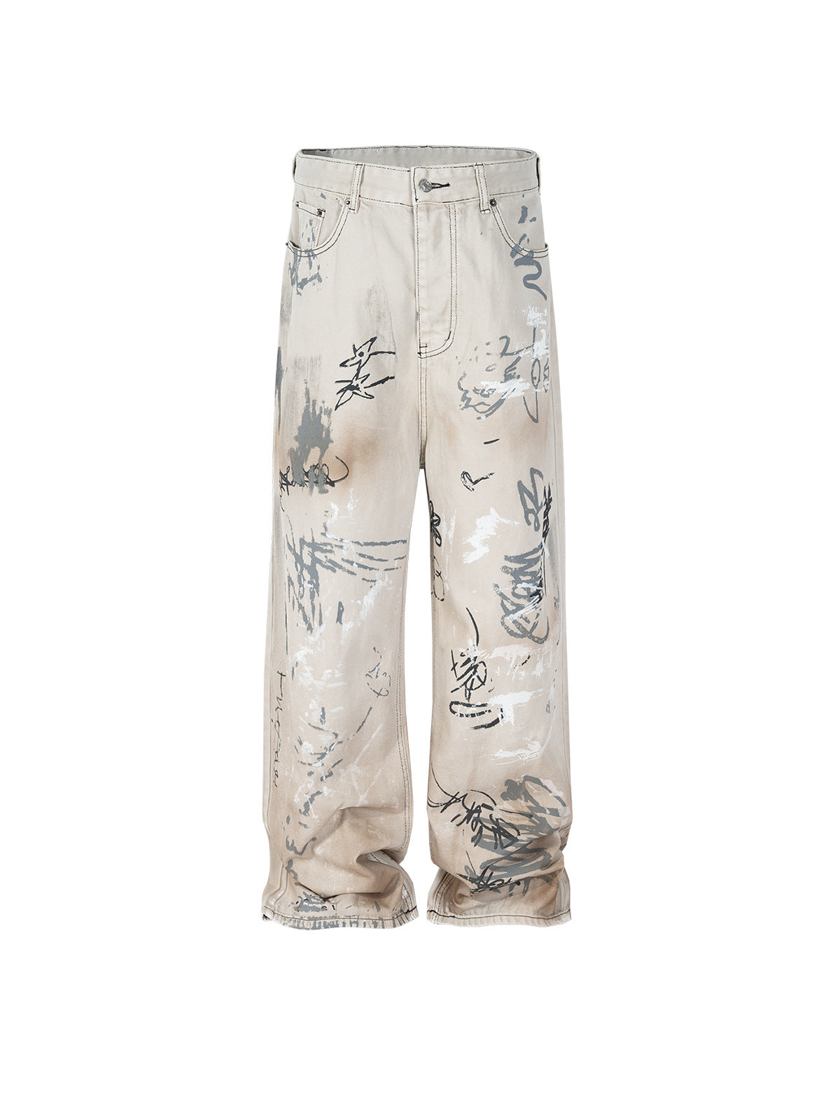 Men's And Women's White Straight Washed Jeans