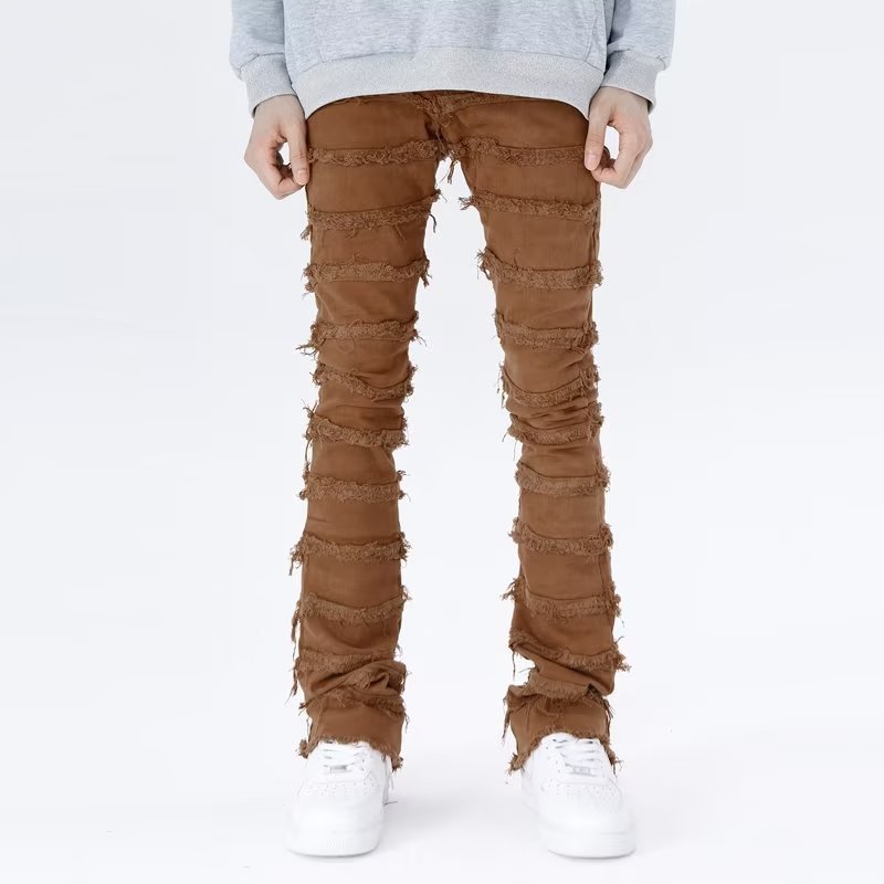 American Personality Jeans Zipper Worn Burrs Tassels Hip Hop Design Sense for men