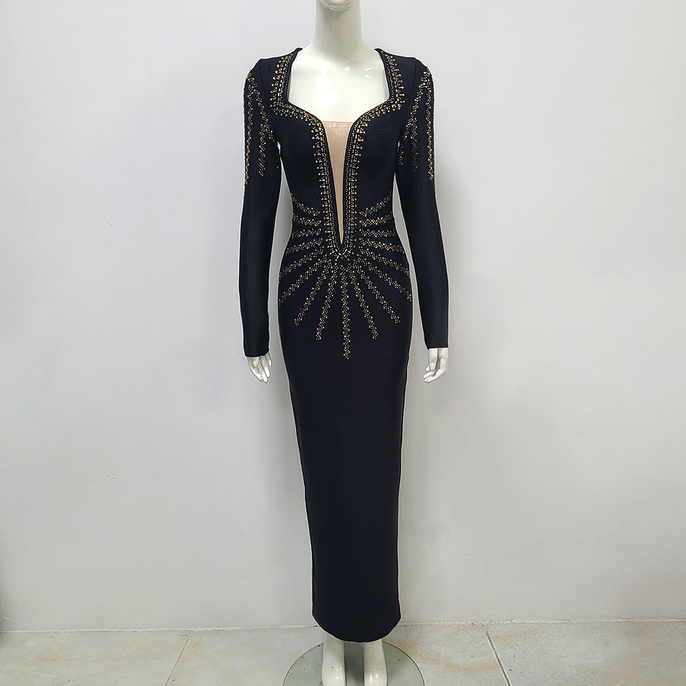 female Long Sleeve Dress Stretch Bandage Gown