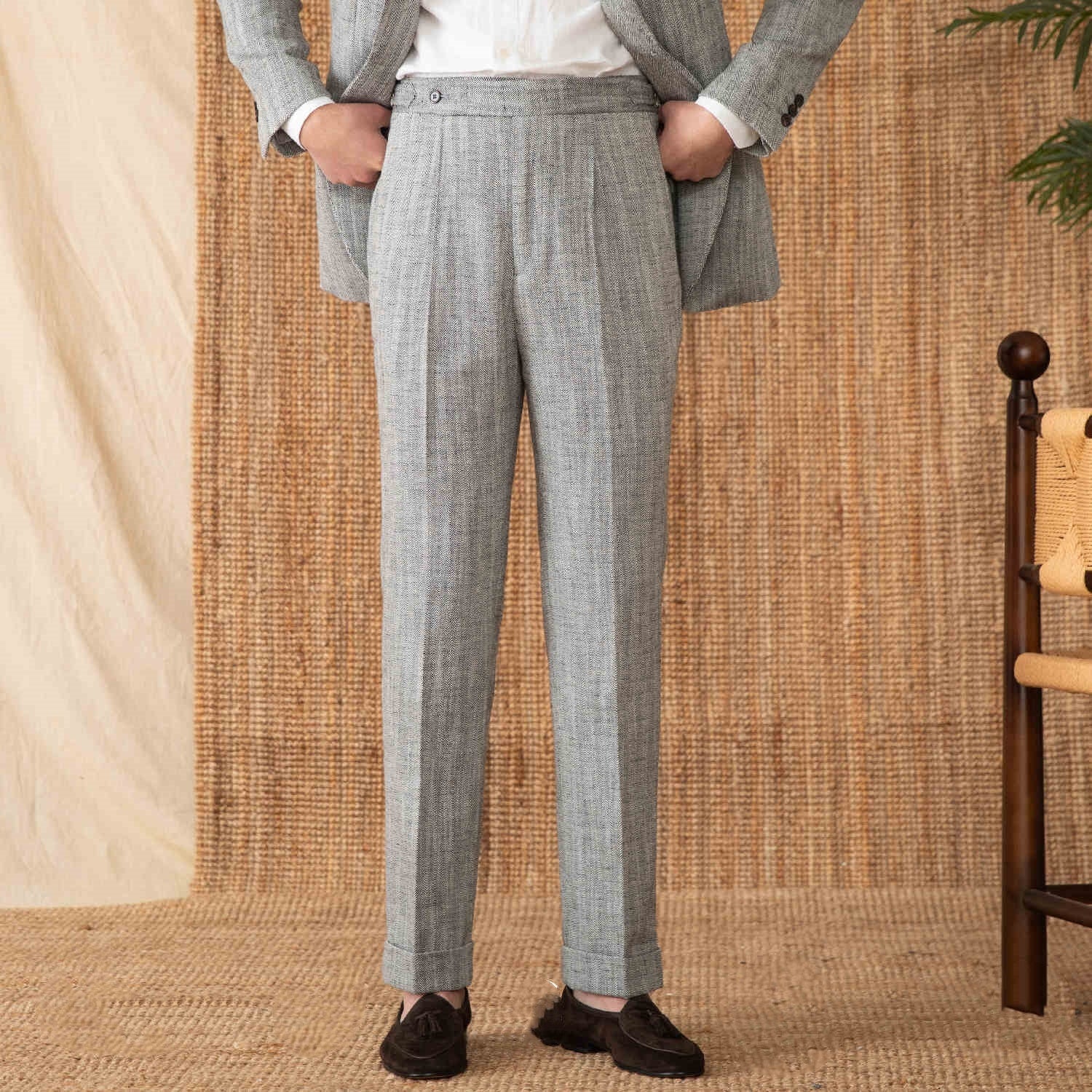 Cotton And Linen Thin Breathable Casual High Waist Straight Pants for men