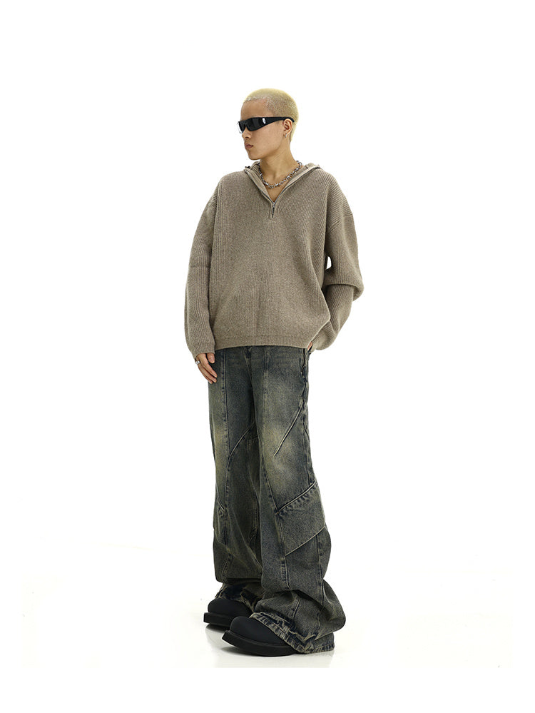 American Retro Distressed Yellow Mud Washed Jeans for men