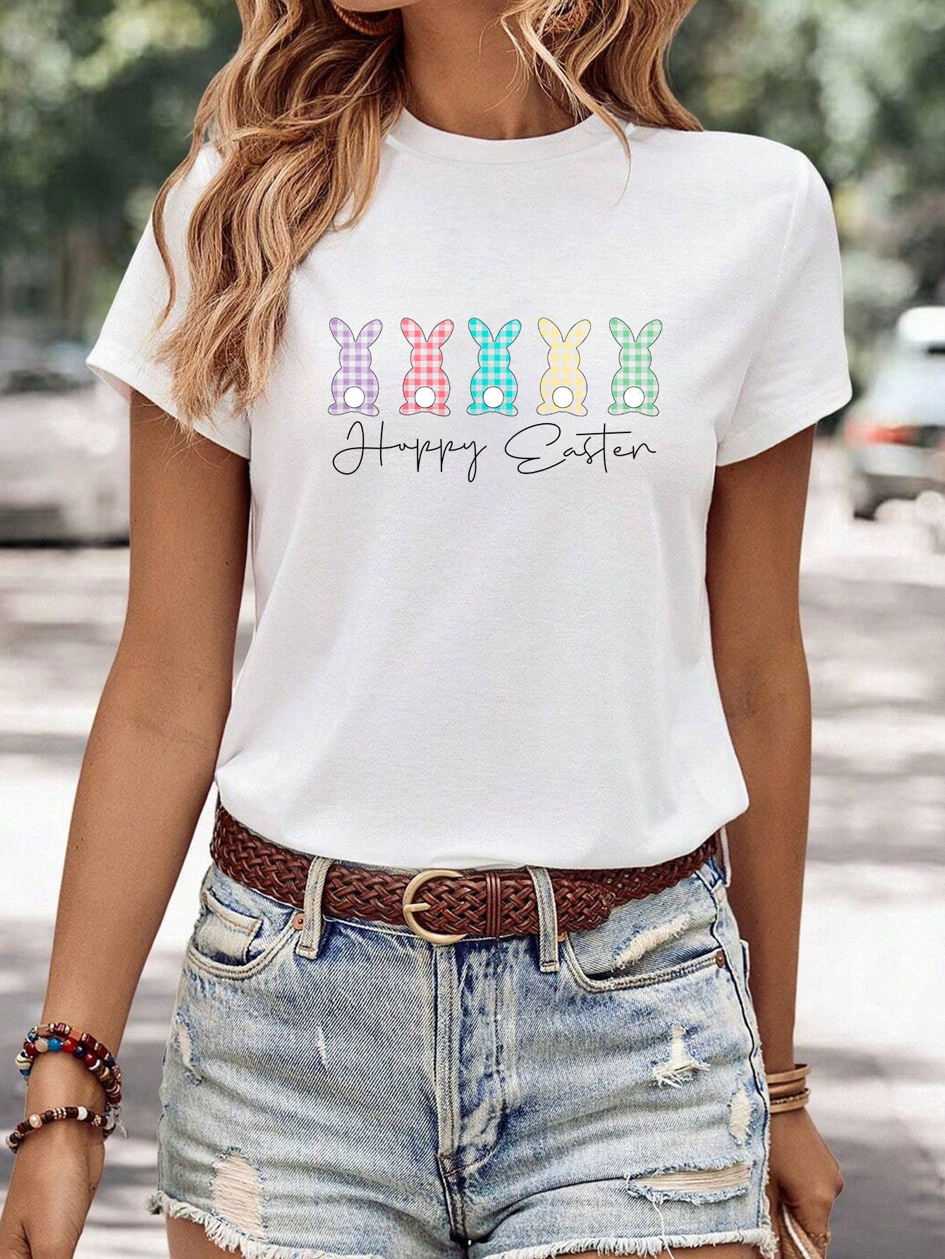Women's Minimalist Printed Casual Round Neck Short Sleeved Shirt
