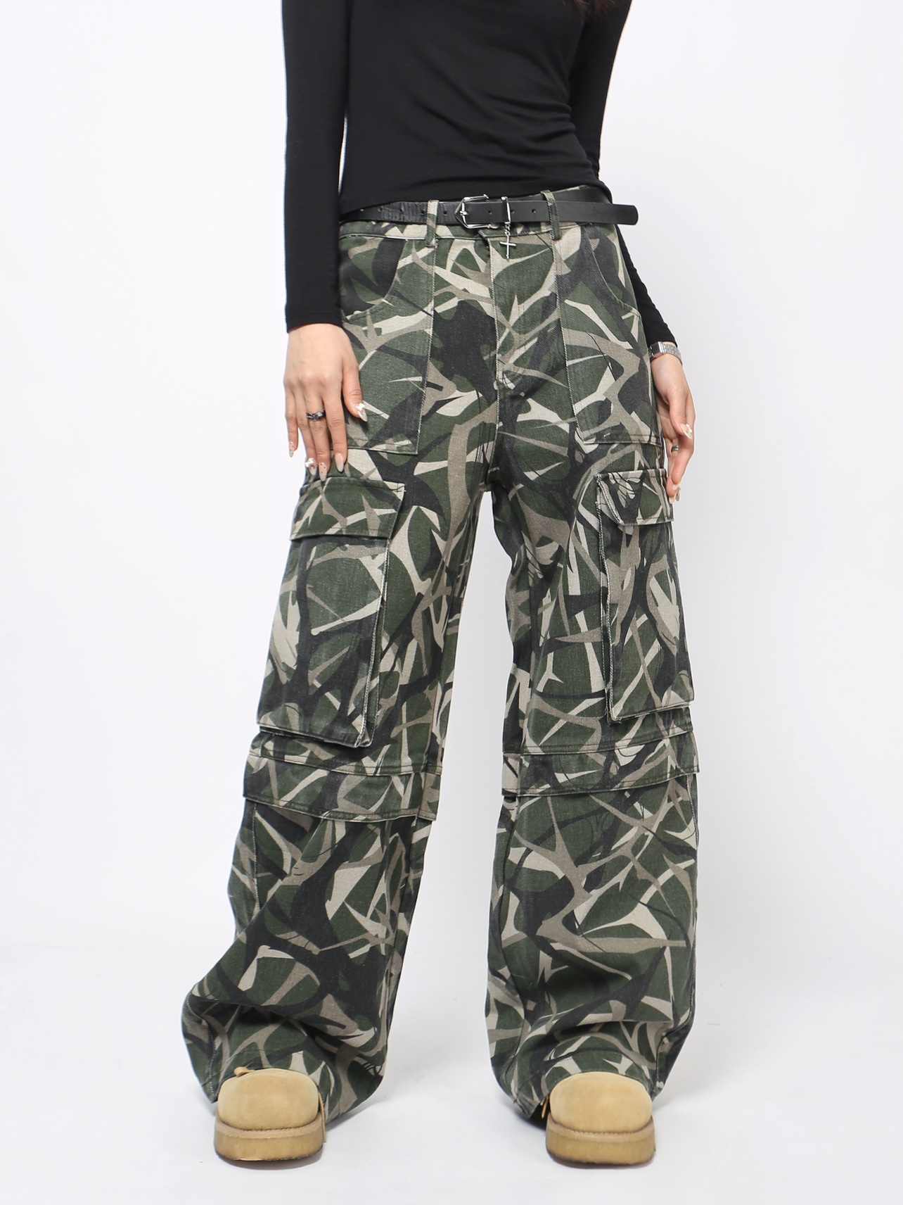 Retro Multi-pocket Cargo Pants Men's Slippers Wide-leg Pants