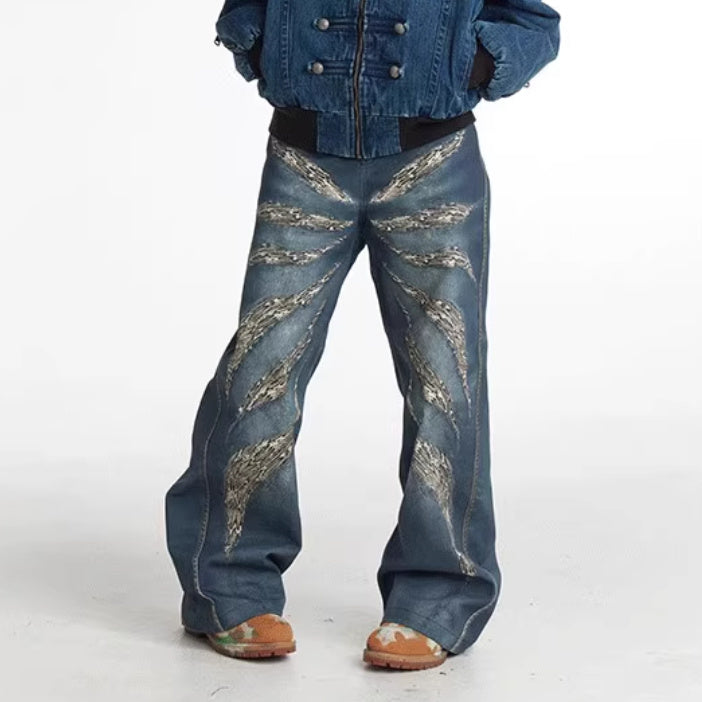 Men's Original Digital 3D Full Printed Leopard Print Loose Jeans
