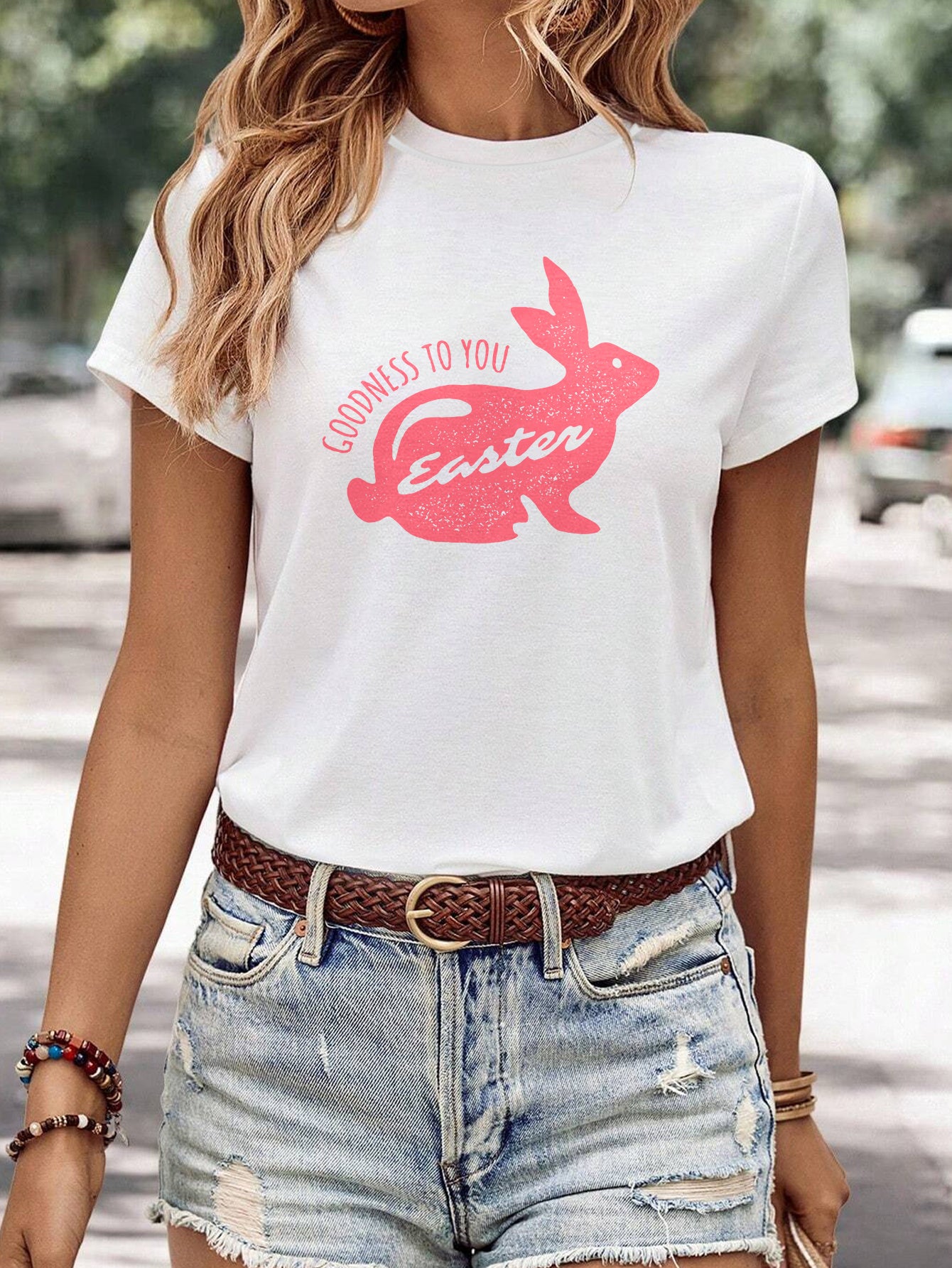 Women's Minimalist Printed Casual Round Neck Short Sleeved Shirt
