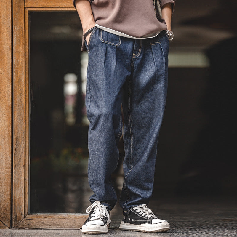 Washed Elastic Waist Loose Jeans for men