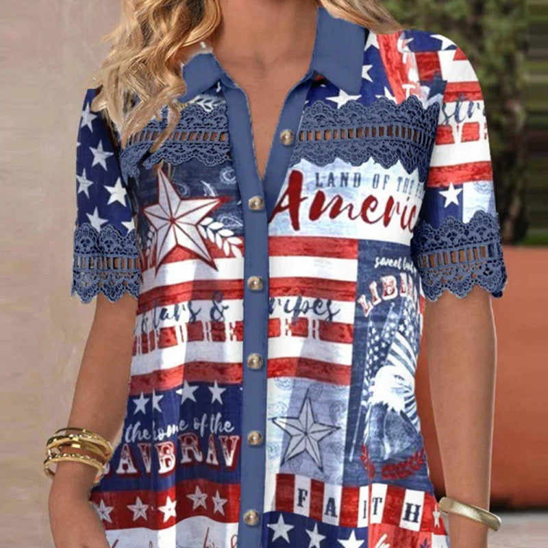 Women's Shirt Lapel 3d Digital Printing