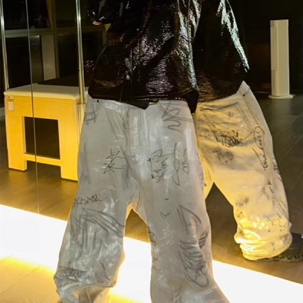 Men's And Women's White Straight Washed Jeans