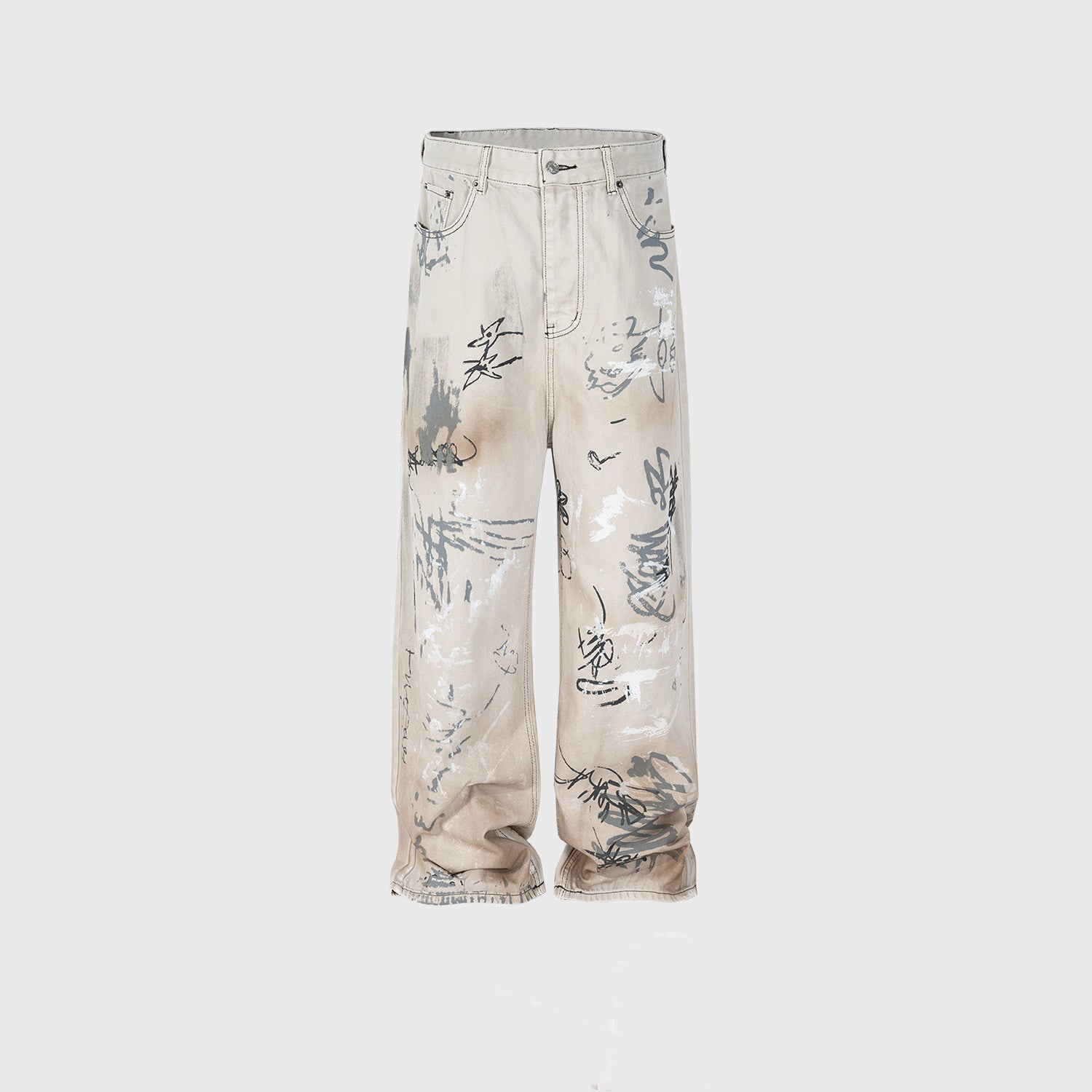 Men's And Women's White Straight Washed Jeans