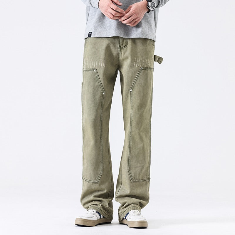 American High Street Vibe Wind Washed Distressed Army Green Jeans for men
