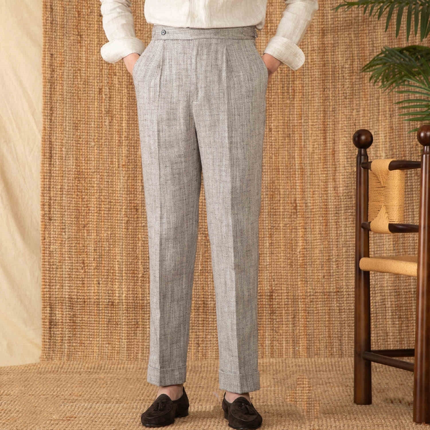 Cotton And Linen Thin Breathable Casual High Waist Straight Pants for men