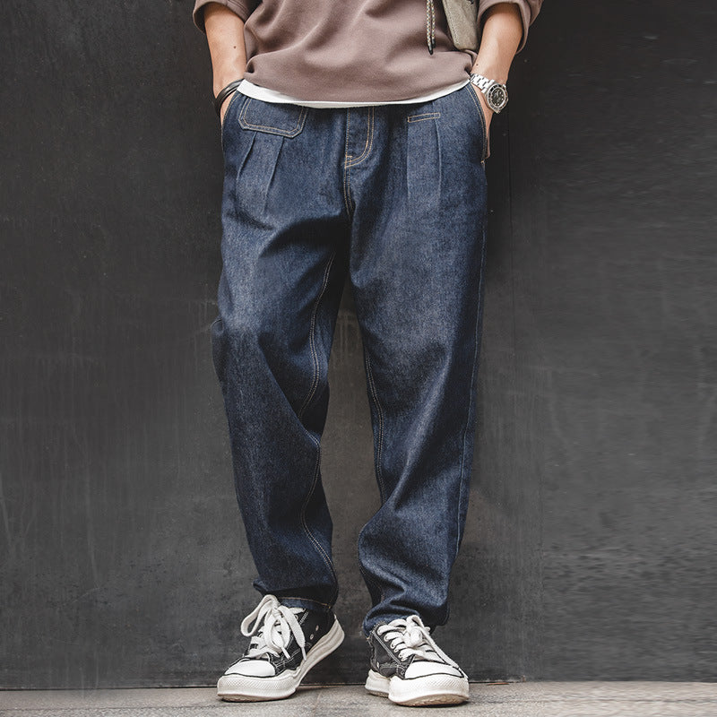 Washed Elastic Waist Loose Jeans for men