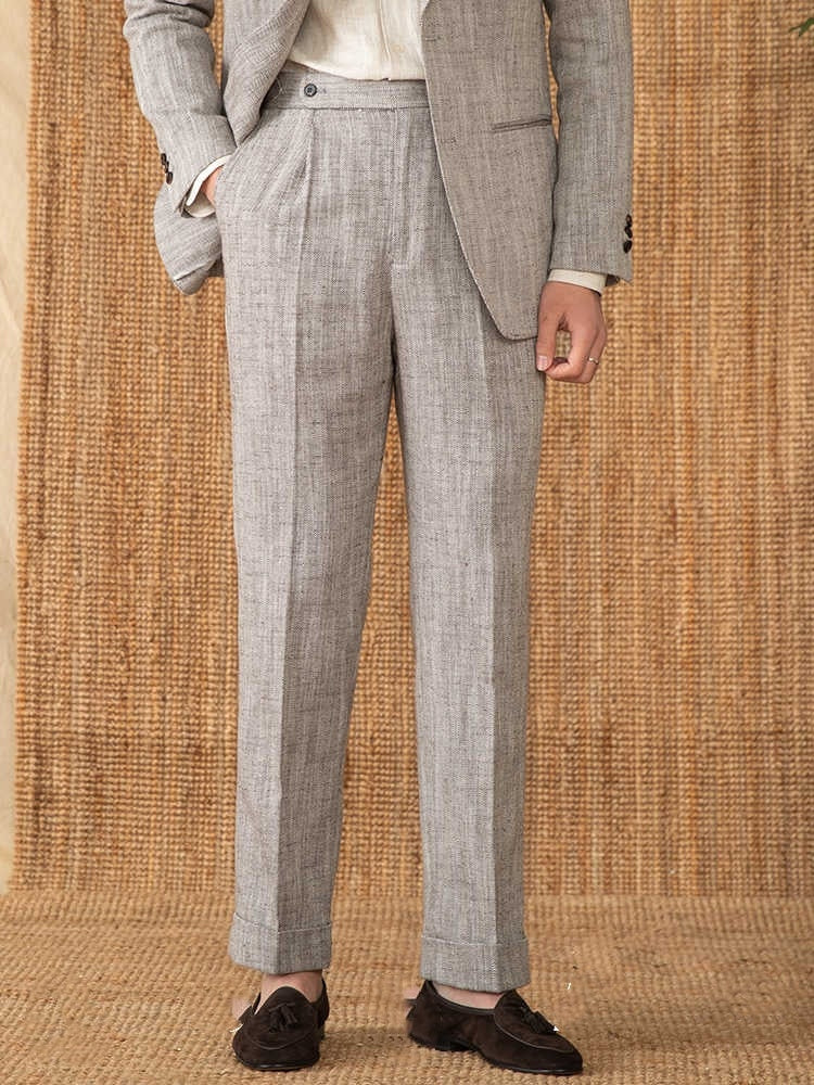 Cotton And Linen Thin Breathable Casual High Waist Straight Pants for men