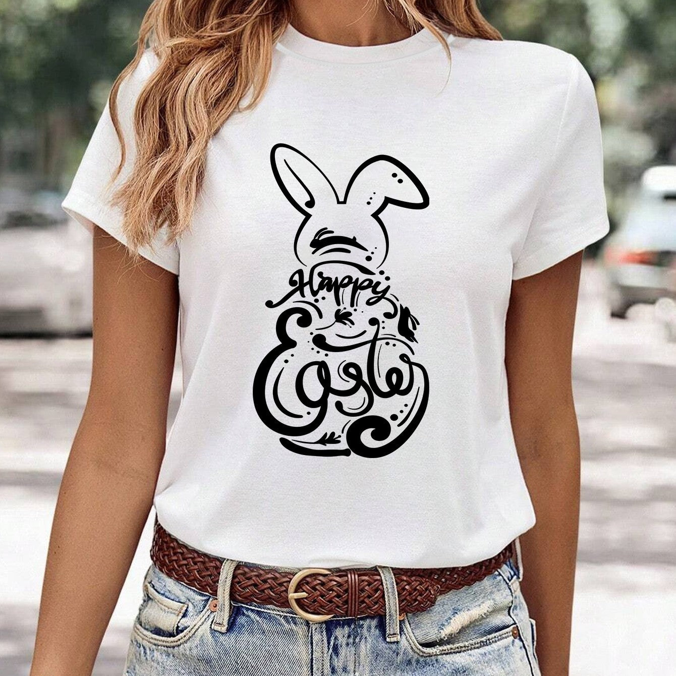 Women's Minimalist Printed Casual Round Neck Short Sleeved Shirt