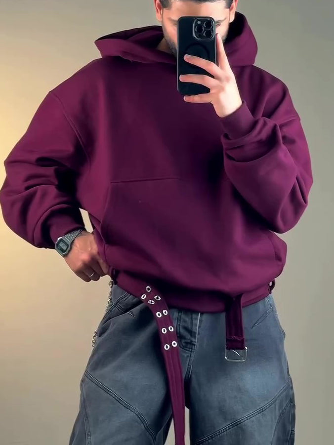 Burgundy Oversize Hoodie with Side Belt for men