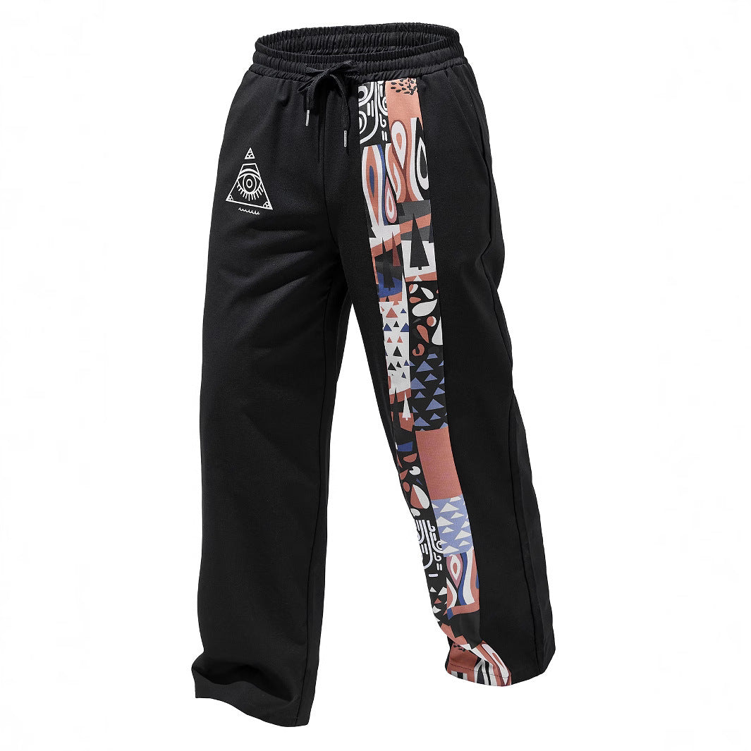 Retro Printed Loose Casual Straight Trousers for men
