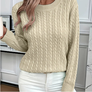 Ins Twist Round Neck Pullover Sweater Fashion Solid Color Long-sleeved Knitted Top for Women
