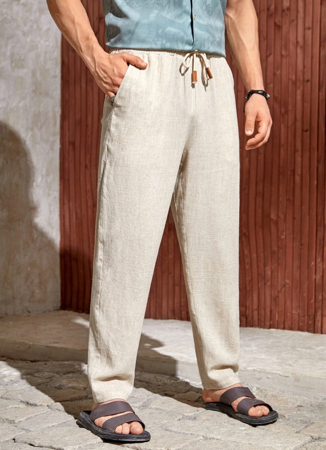 Men's Casual Cotton And Linen Drawstring Trousers Breathable Casual Versatile