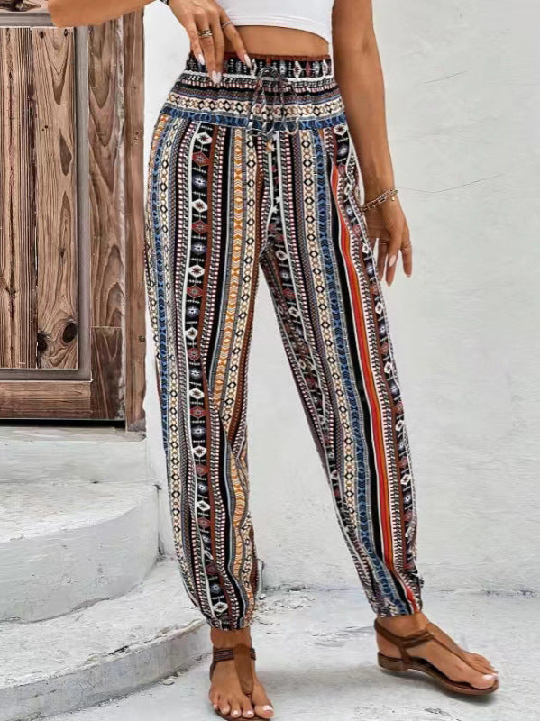 Loose Tappered Printed Drawstring Floral Print Casual Jumpsuit With Pockets