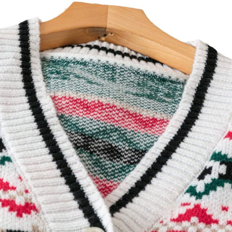 Single-breasted Knitted Cardigan Jacquard Christmas Sweater