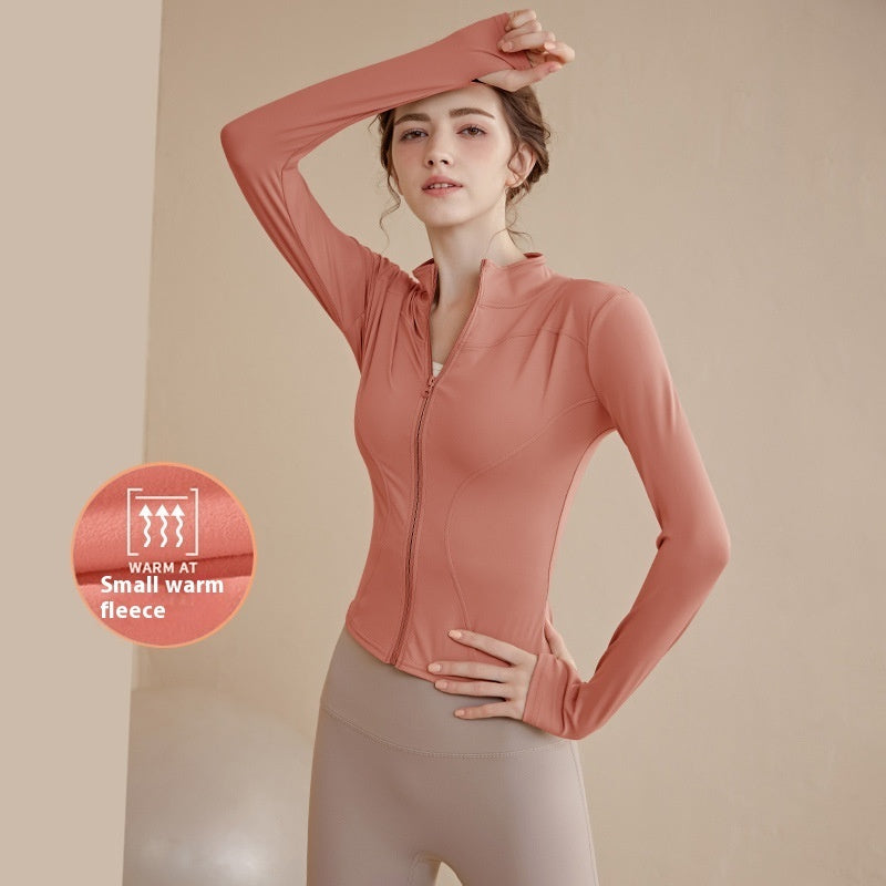 Fleece-lined Stand Collar Top Sports Coat for Women