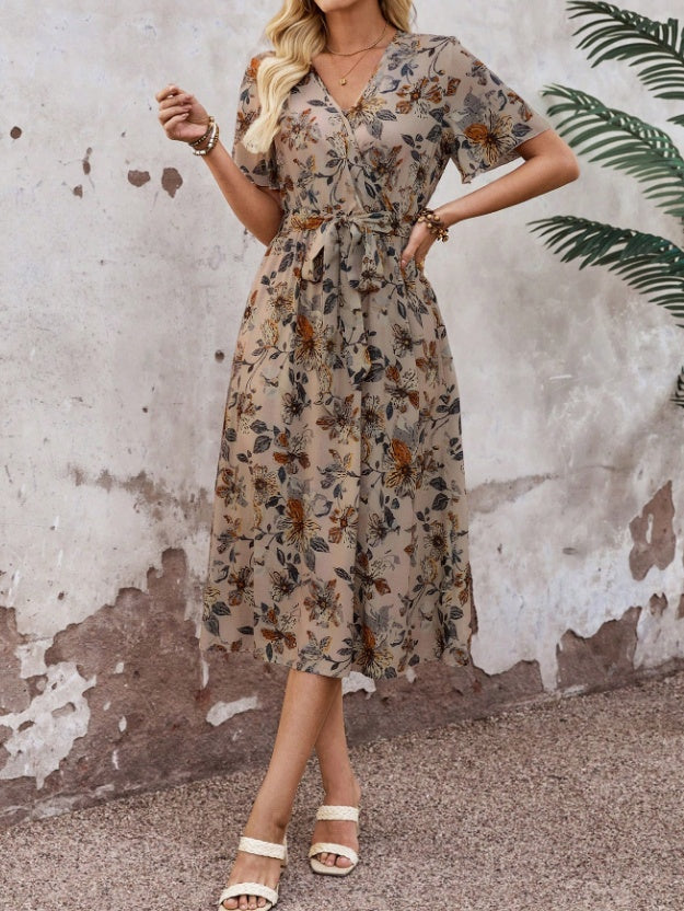 Summer Print Long Belt A-line Dress
