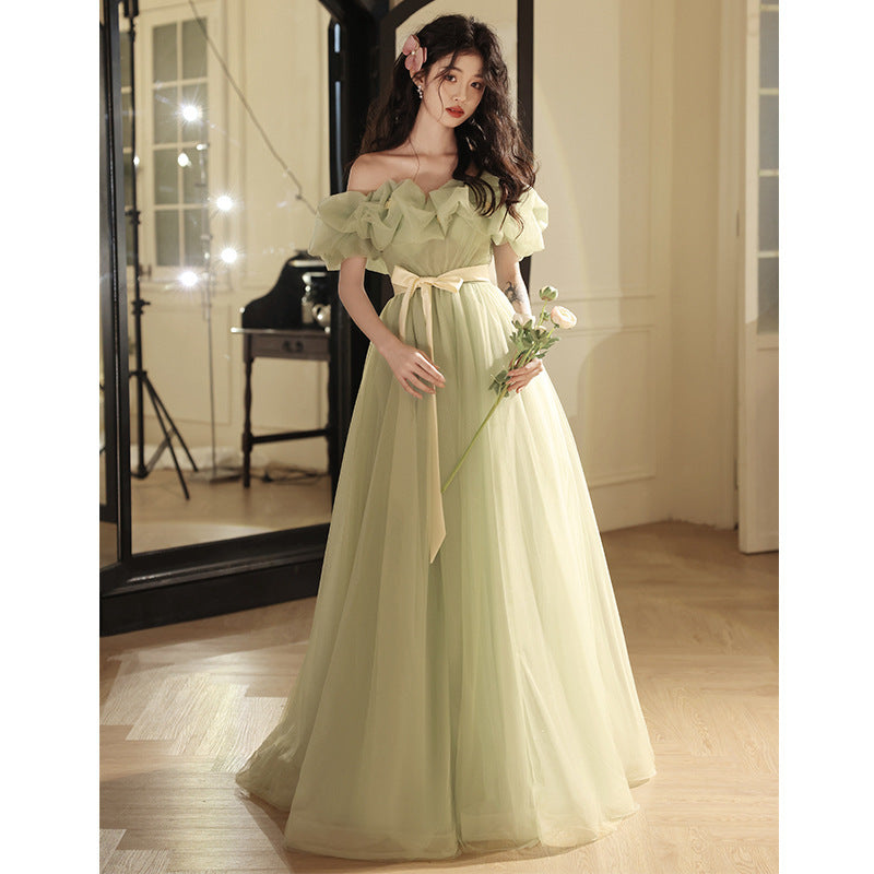 Green Off-shoulder Evening High-end Affordable Luxury Niche Dress