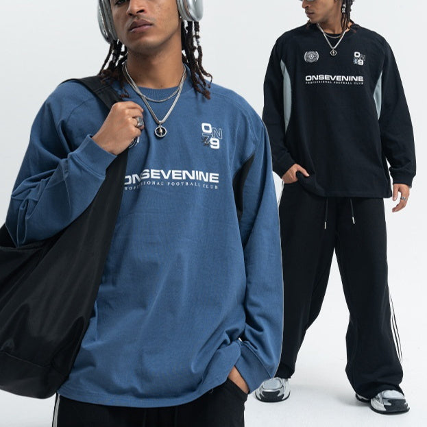 Retro Raglan Stitching Design Long-sleeved T-shirt Men Autumn Winter Coat