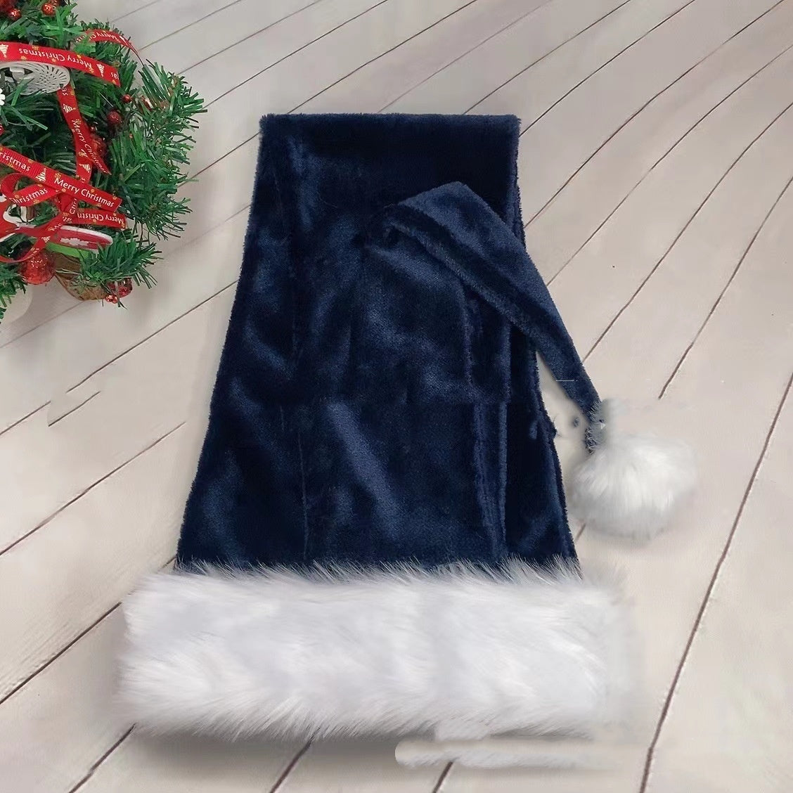 Extra Long Christmas Santa Hat Plush Christmas Decorations White Xmas Claus Cap for Party Costume