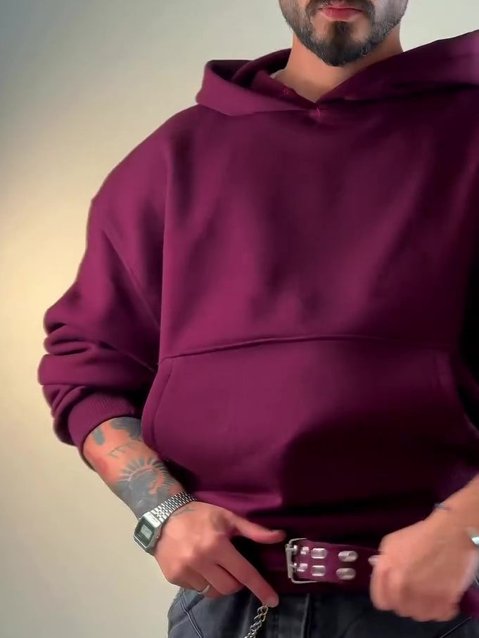 Burgundy Oversize Hoodie with Side Belt for men