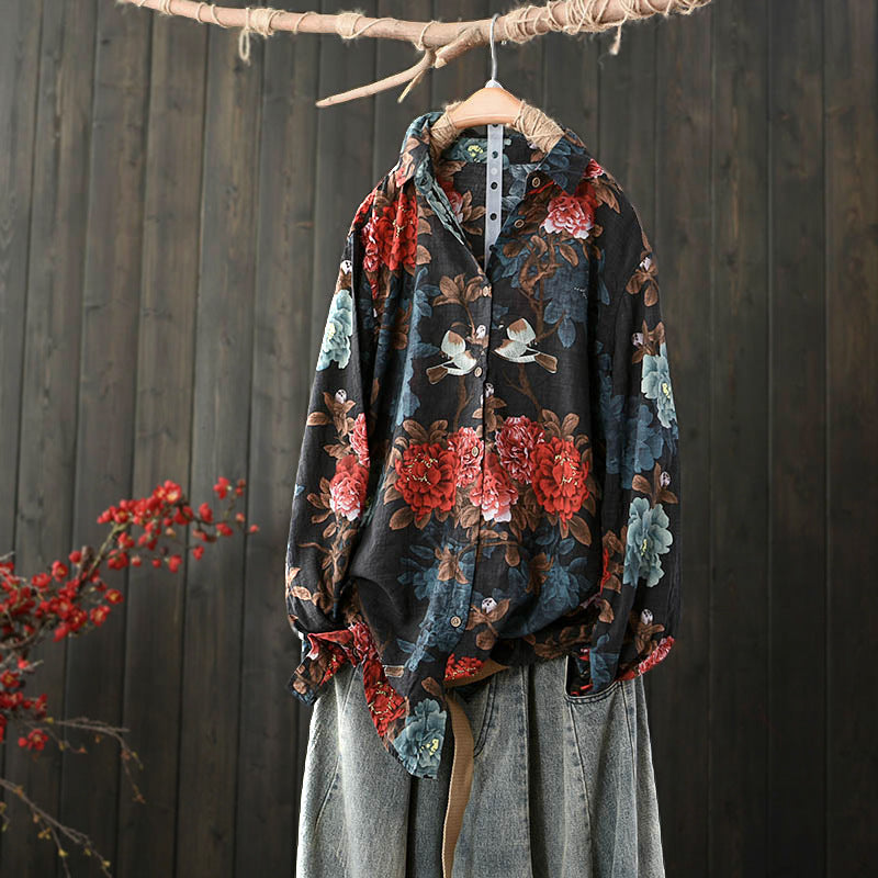 New Oversize Loose Artistic Vintage Floral Shirt