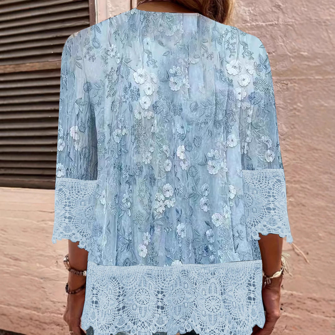 V-neck Lace Lace-collared Blouse for female