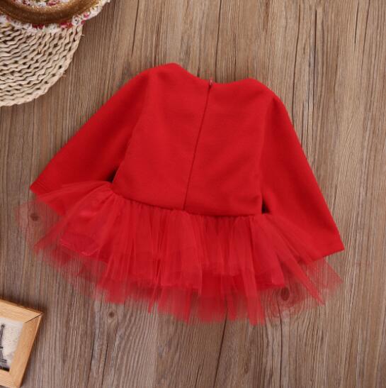 New Baby Kids' Round Neck Spring And Autumn Long Sleeve Christmas Clothes Mesh Dress