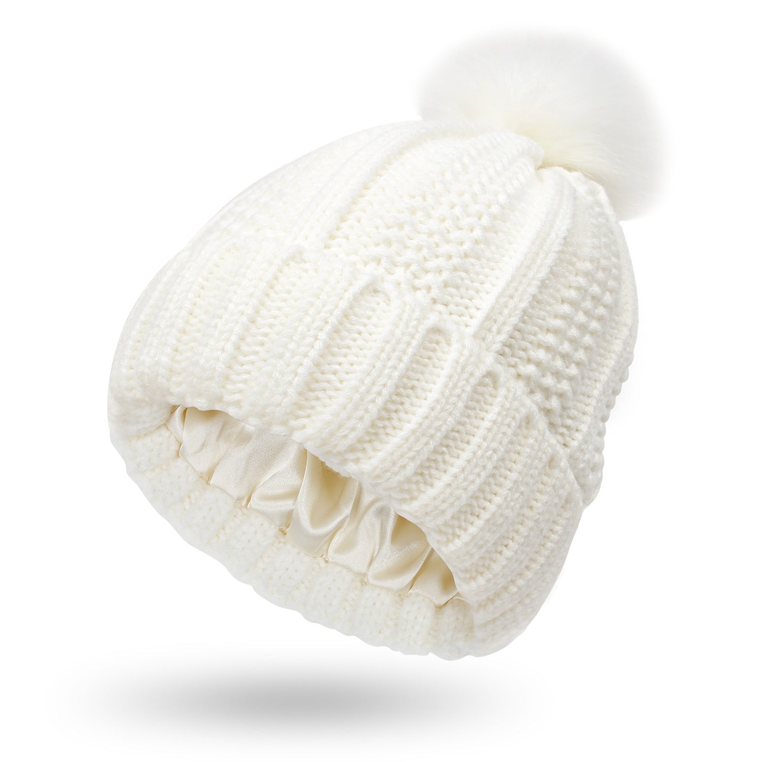 Winter Knitted Hats Fashion Stretchy Lined Skull Hats for Women Faux Fur Pompom Hat Keep Warming Beanie Hat
