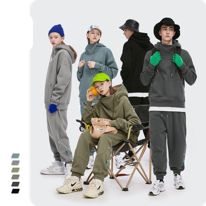 unisex stand-up collar oversize drop shoulder hoodie