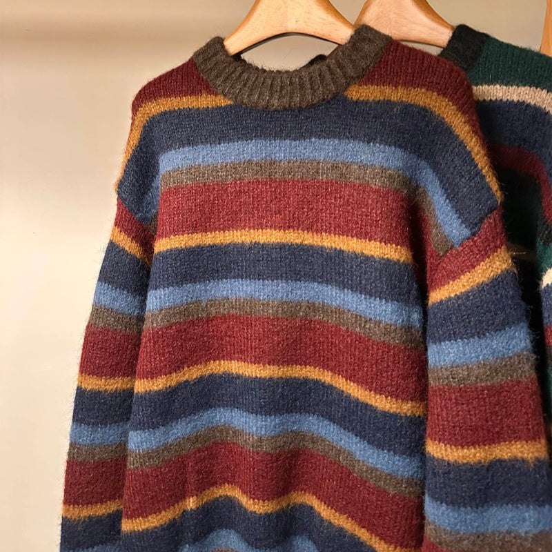 American-style Vintage Premium Striped Crewneck Sweater