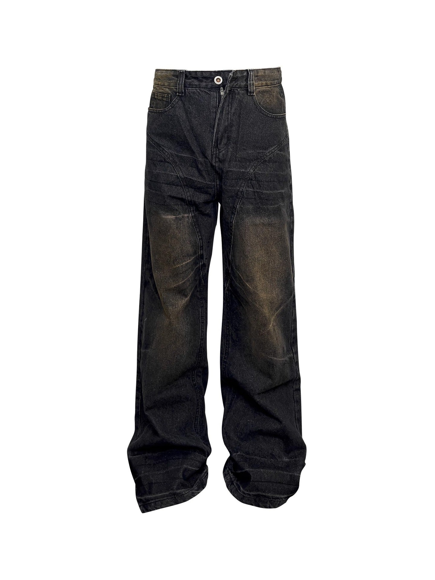Niche Retro Washed Straight Deconstructed Jeans for men
