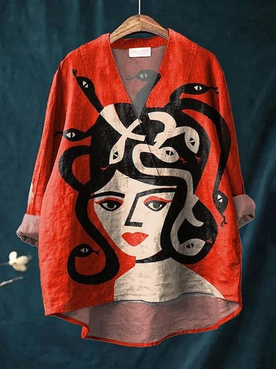 Fashion Digital Printing Large Wide V-neck Top