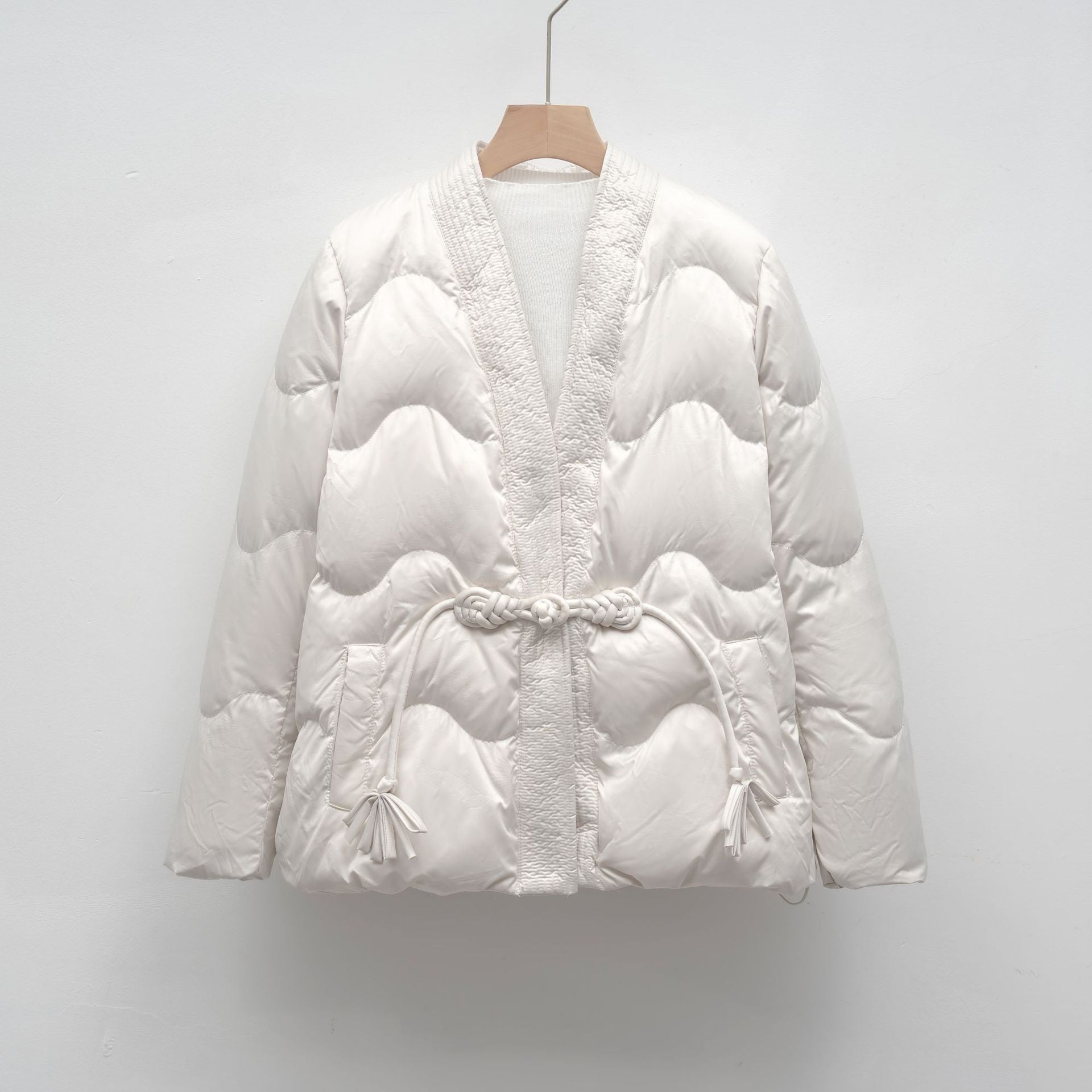 Casual Autumn and Winter Minimalist Chinese-style Solid Color V-neck Loose Jacket for women