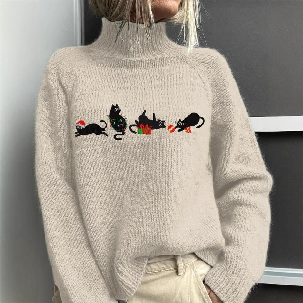 Autumn Winter Christmas Long-Sleeve Turtleneck Hoodie with Lapel Collar