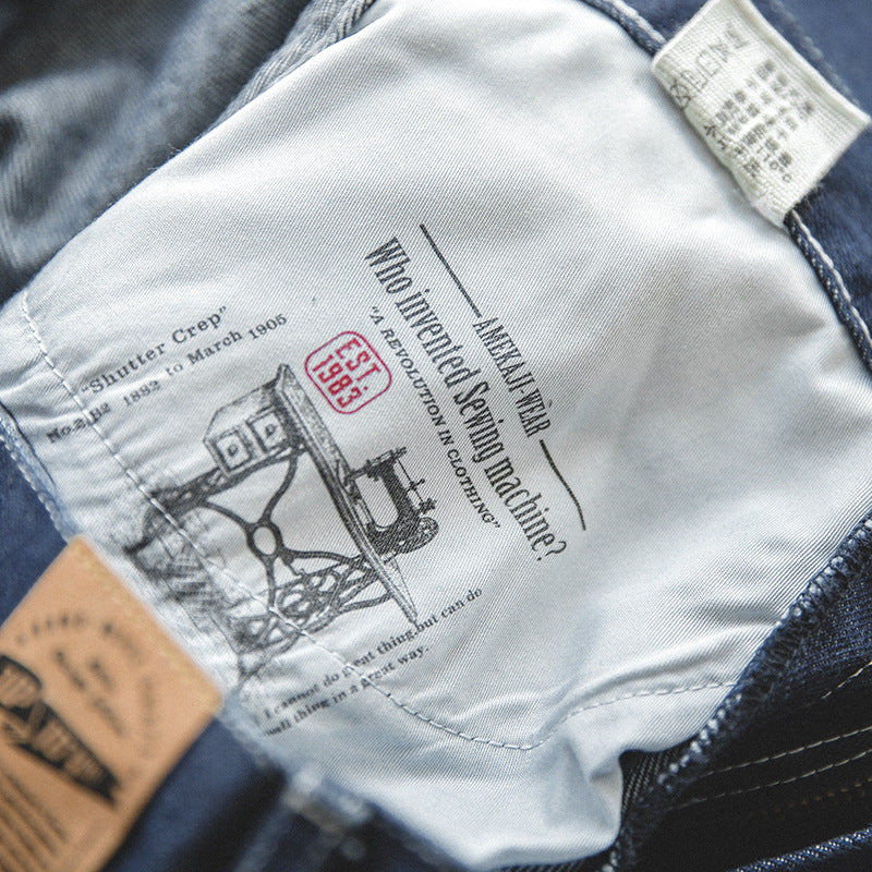 Men's Retro Dark Blue Loose Straight-leg Denim Trousers