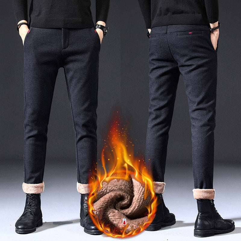 Fleece Lined Sanded Slim-fit Stretch Casual Pants