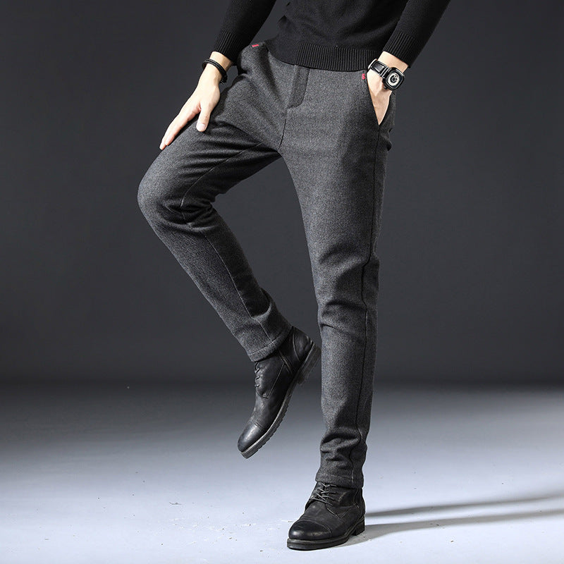 Fleece Lined Sanded Slim-fit Stretch Casual Pants