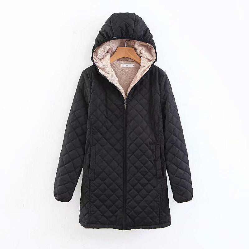 Plus-size Fleece-lined Padded Lambswool Puffer Jacket for women