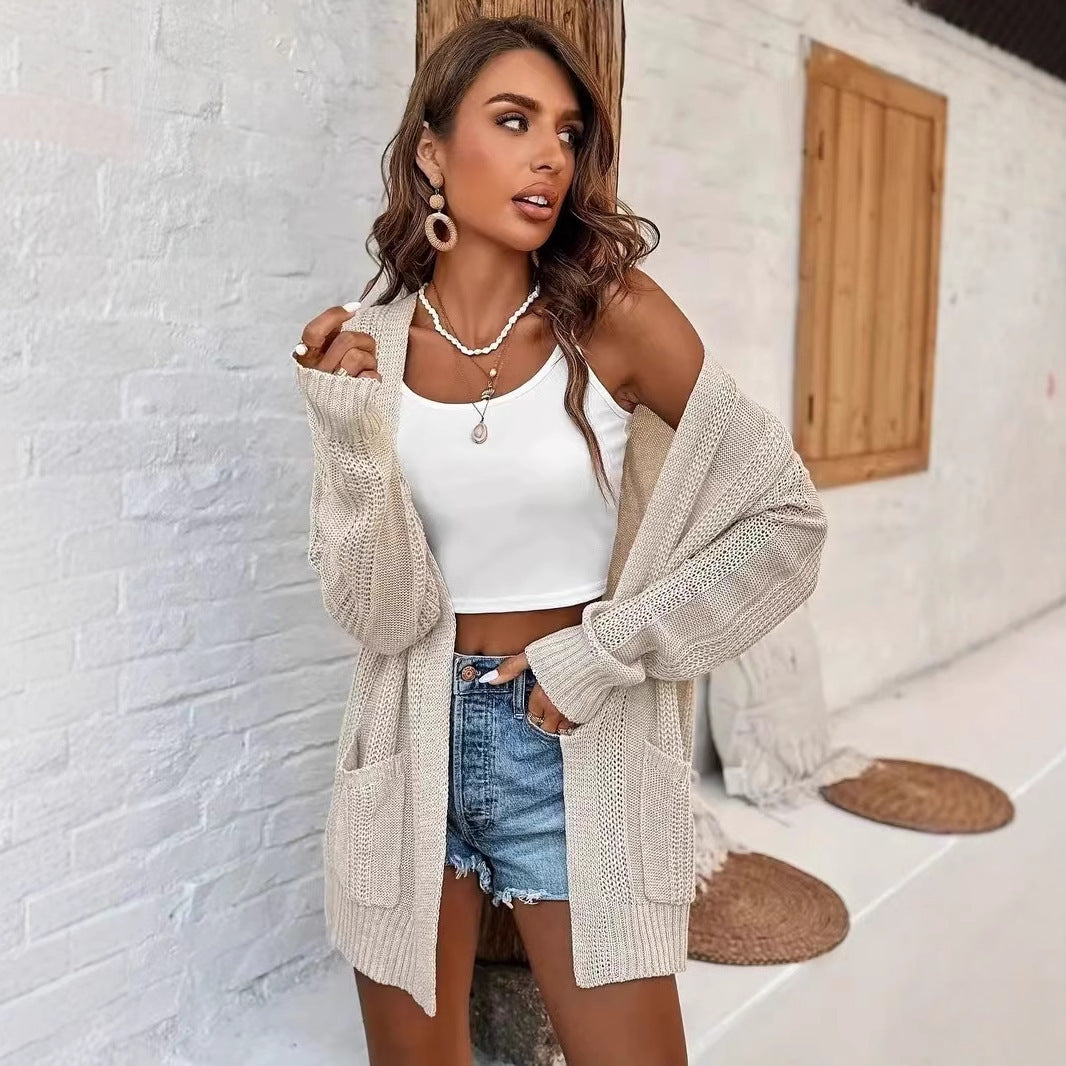 Hollow Long Sleeve Knitted Plus Size Women's Cardigan