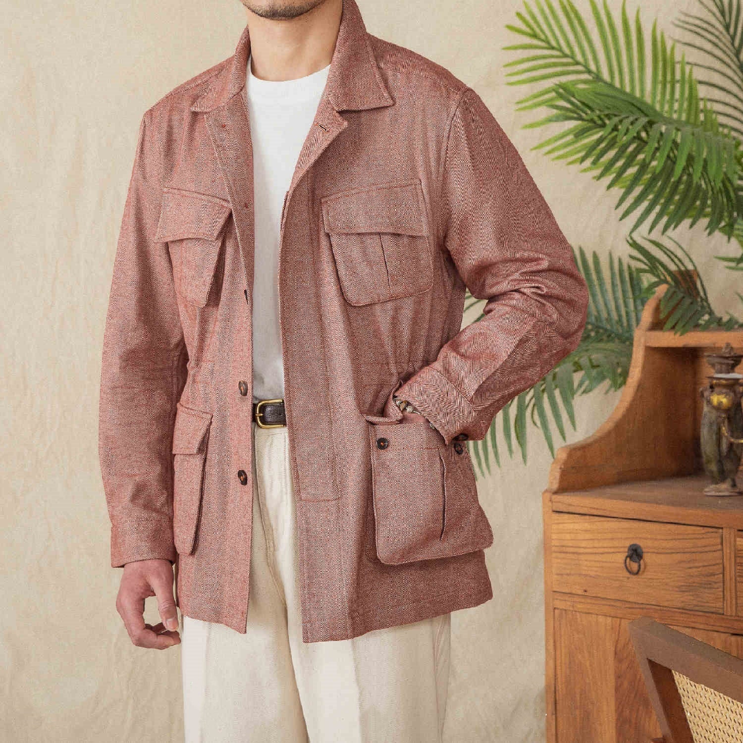 Coat Short Herringbone Casual Retro Breathable Jacket