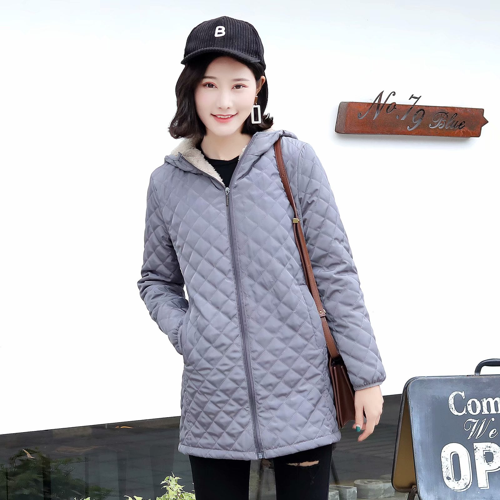 Plus-size Fleece-lined Padded Lambswool Puffer Jacket for women